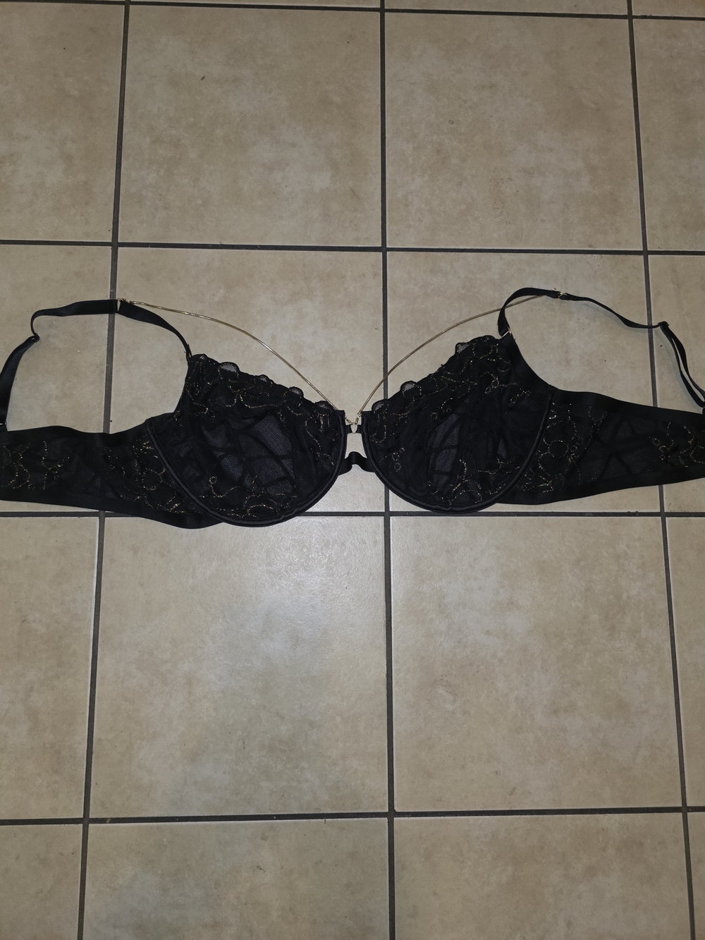 Mob Wives Black Lace Underwire Bra with Gold Accent